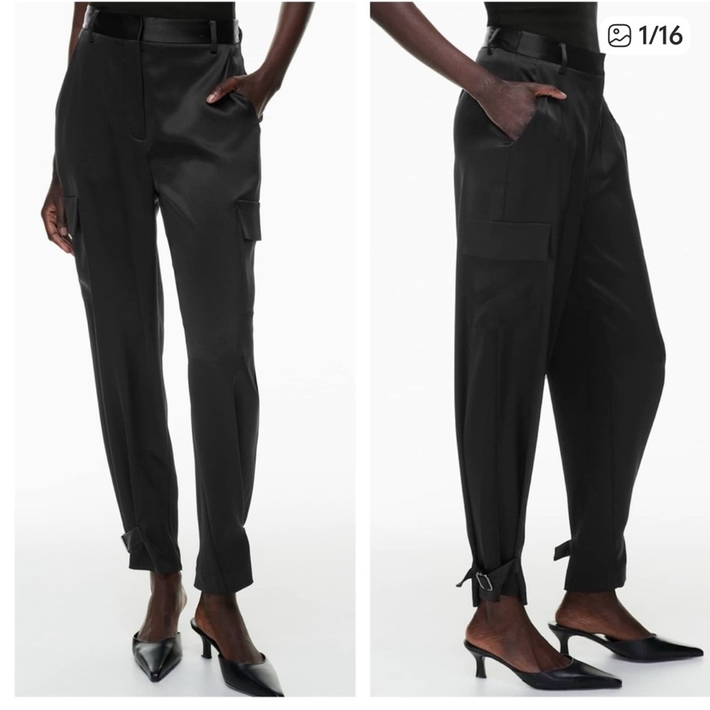 Babaton Refined Satin Cargo Pant High Waist Buckle Cuff Trouser Black size 4
